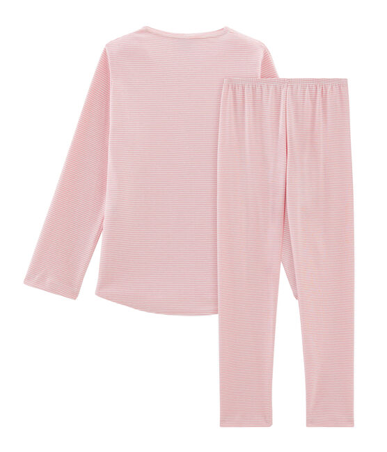Rippstrick-Pyjama für Mädchen rosa CHARME/weiss MARSHMALLOW