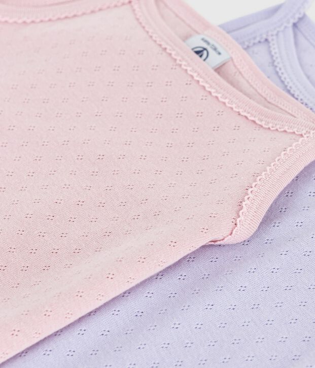 Set Kinder-Spaghetti-Tops aus Baumwolle mit Lochstickerei. vielfarbig