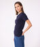 Kurzärmeliges Damen-T-Shirt L'ICONIQUE aus einfarbigem Rippstrick blau SMOKING