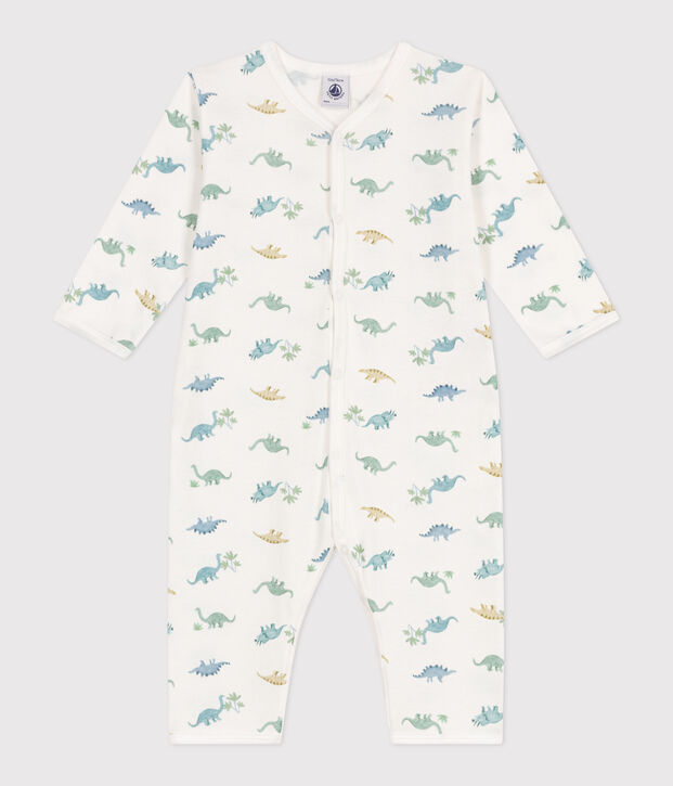 Strampler ohne F&uuml;&szlig;chen aus Baumwolle mit Dinos weiss/vielfarbig
