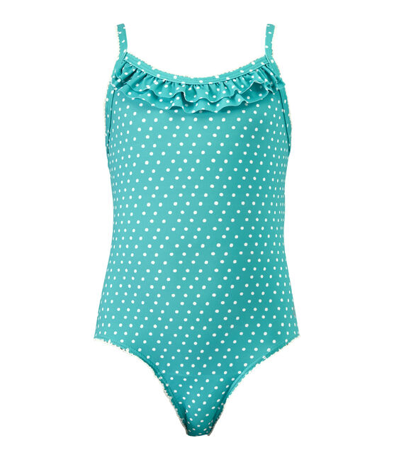 Mädchen-Badeanzug mit Punktmuster grün VERDE/weiss MARSHMALLOW