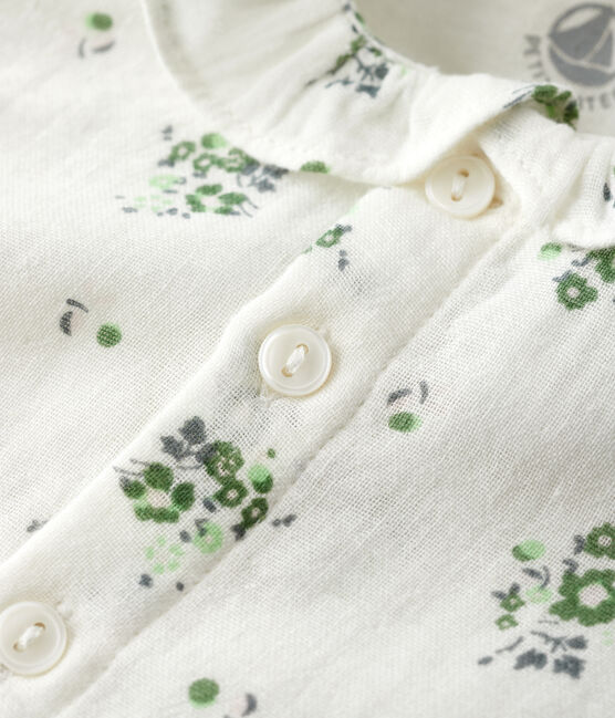 Langärmelige Babybluse aus Bio-Musselin-Stoff mit Blumenmuster weiss MARSHMALLOW/weiss MULTICO