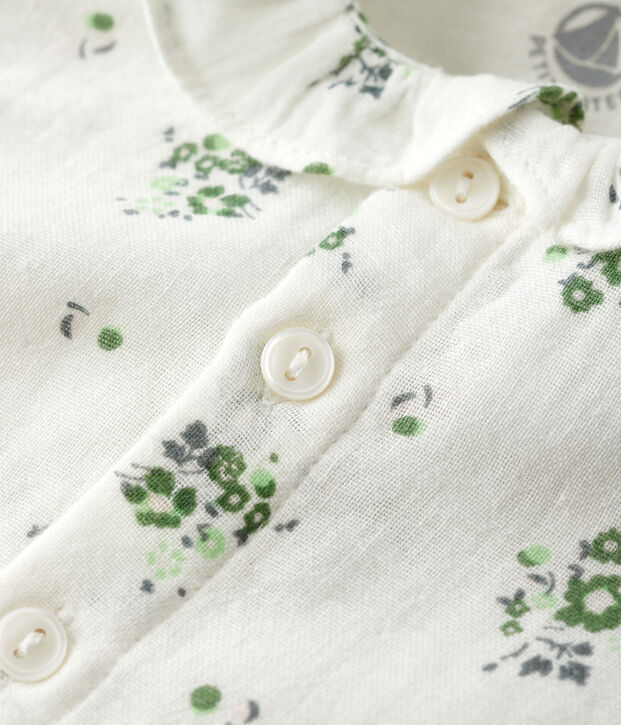 Lang&auml;rmelige Babybluse aus Bio-Musselin-Stoff mit Blumenmuster weiss/vielfarbig