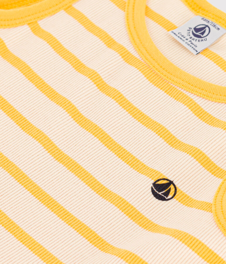 &Auml;rmelloses Kinderkleid aus Baumwolle f&uuml;r M&auml;dchen naturfarben/gelb