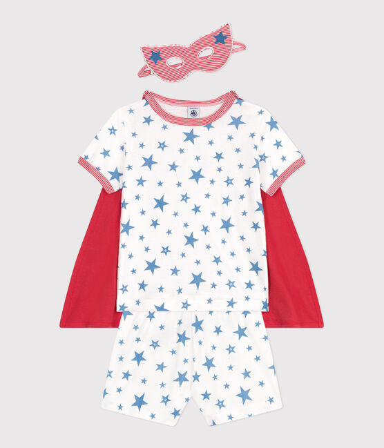 Kinder-Kurzpyjama zum Verkleiden aus phoshoreszierender Baumwolle mit Cape  weiss MARSHMALLOW/weiss MULTICO