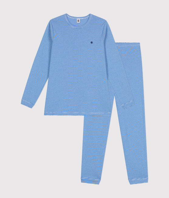 Gestreifter Kinderpyjama aus Baumwolle DELPHINIUM/ MARSHMALLOW