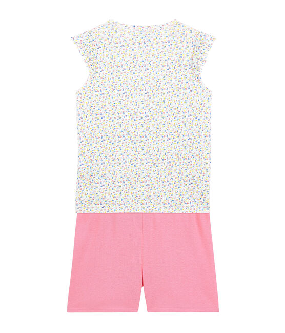 Kinder-Kurzpyjama aus Leinen/Baumwolle für Mädchen weiss MARSHMALLOW/weiss MULTICO
