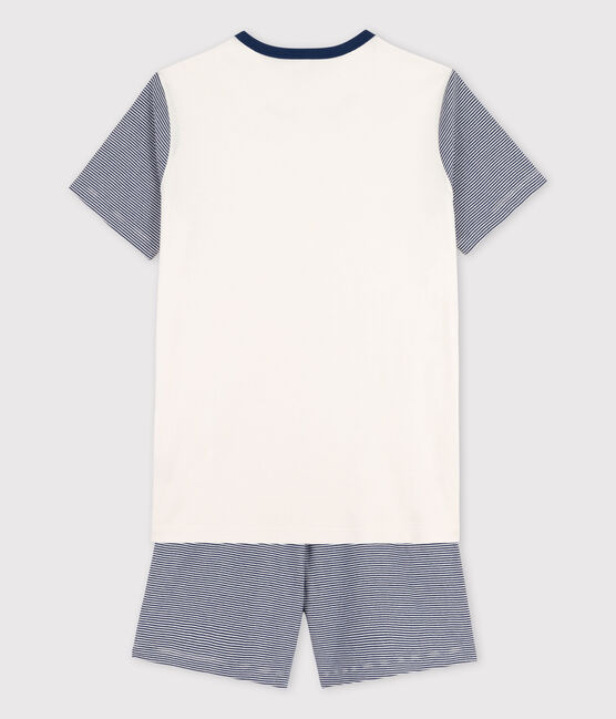 Kinder-Kurzpyjama aus Baumwolle mit blauen Ringelstreifen für Jungen blau MEDIEVAL/weiss MARSHMALLOW