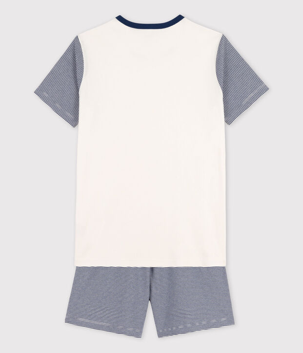 Kinder-Kurzpyjama aus Baumwolle mit blauen Ringelstreifen f&uuml;r Jungen blau/weiss