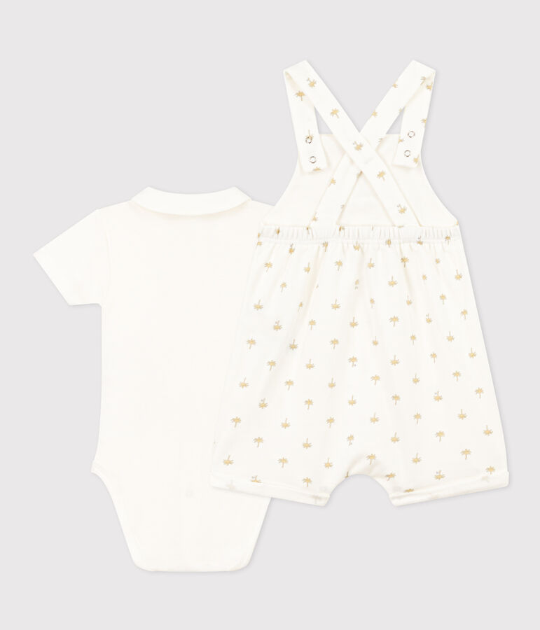 Baby-Set mit Latzhose und Body aus Baumwolle weiss/vielfarbig