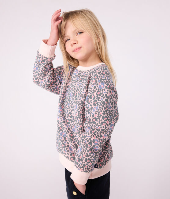 Kinder-Sweatshirt aus bedruckter Baumwolle rosa JOLI/weiss MULTICO