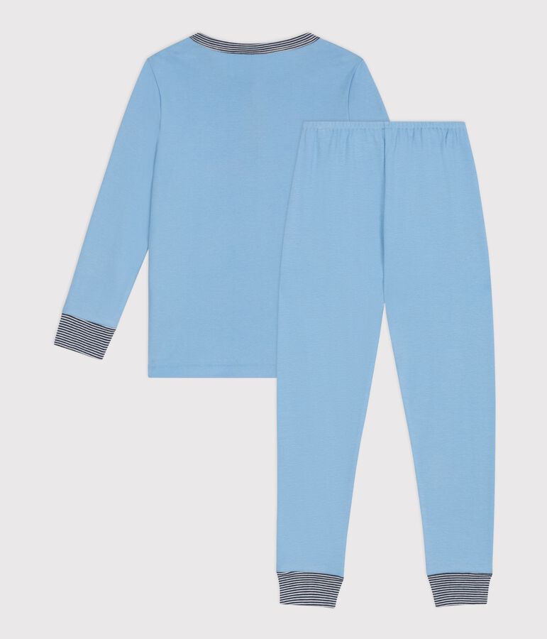 Kinder-Pyjama mit Knopfleiste am Kragen aus einfarbiger Baumwolle blau
