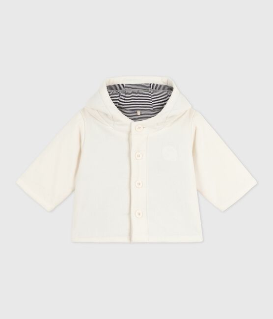 Wattierte Baby-Jacke aus besticktem Fein-Cord mit Ringelstreifen-Futter naturfarben MILK