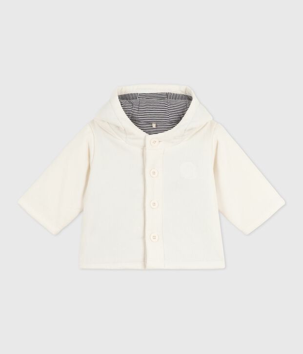 Wattierte Baby-Jacke aus besticktem Fein-Cord mit Ringelstreifen-Futter MILK