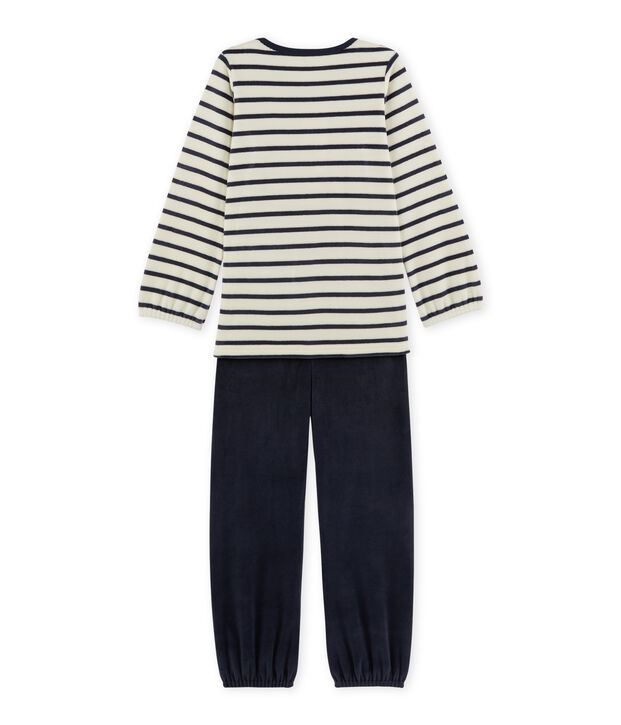 M&auml;dchen-Schlafanzug aus Velours-Frottier weiss/blau