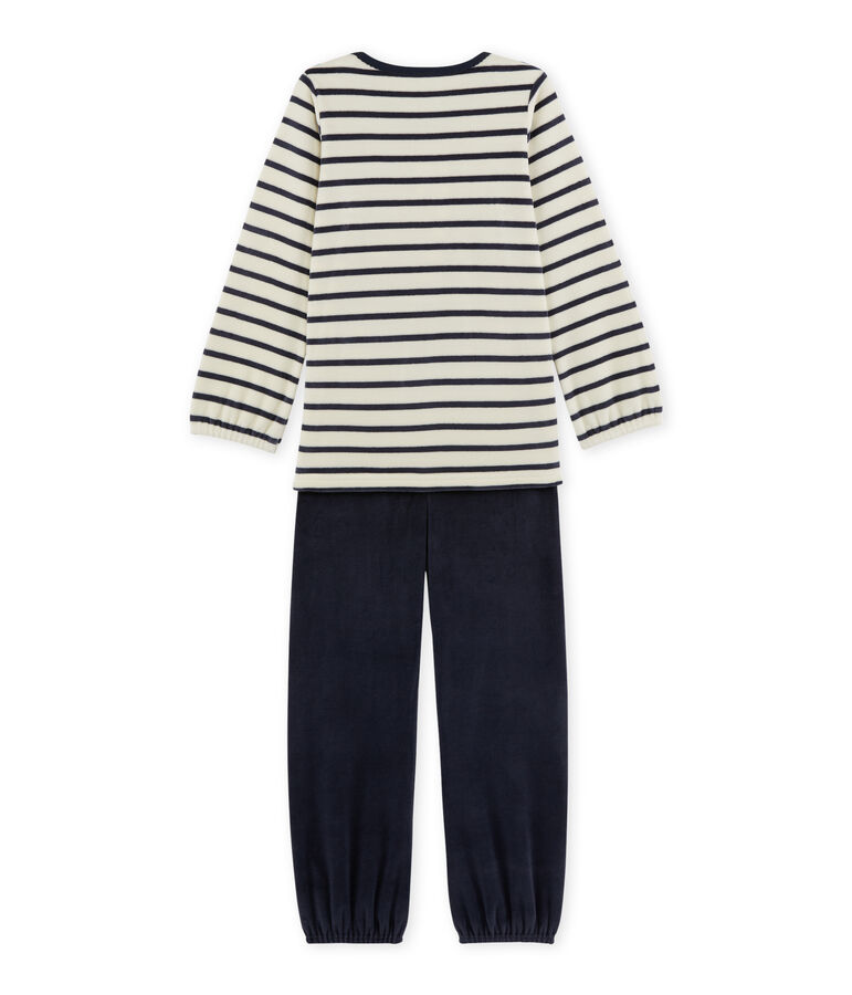 M&auml;dchen-Schlafanzug aus Velours-Frottier beige COQUILLE/blau SMOKING