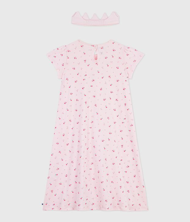 Kinder-Nachthemd zum Verkleiden mit Diadem aus Baumwolle rosa/vielfarbig
