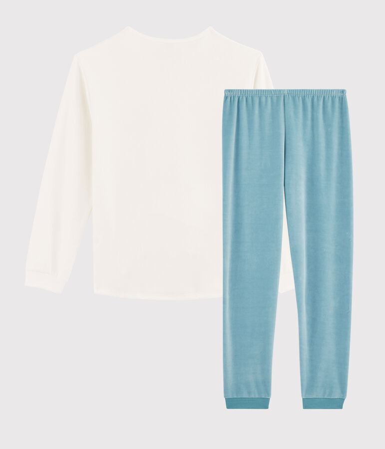 Pyjama aus Nicki f&uuml;r M&auml;dchen/Damen weiss/blau