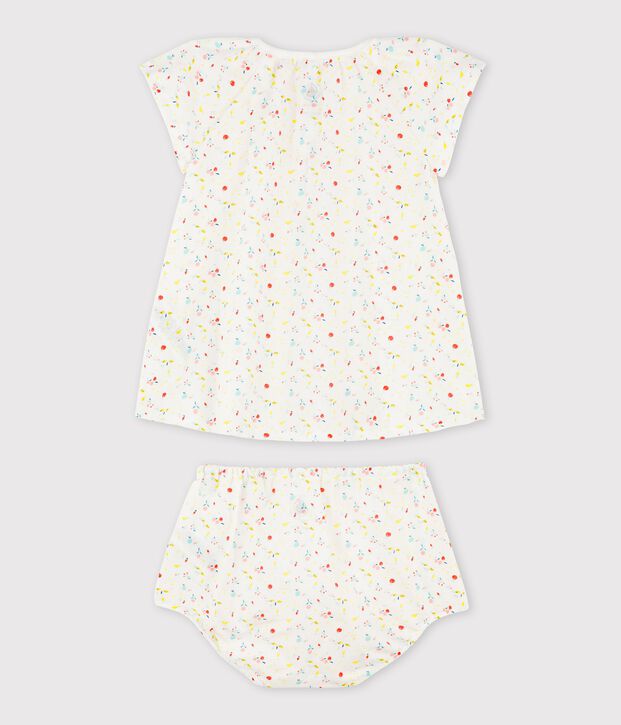 Kurz&auml;rmeliges Baby-Kleid mit Bloomers f&uuml;r M&auml;dchen weiss/vielfarbig