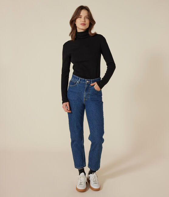 Damen-Rollkragenshirt "L'Iconique" aus Baumwolle schwarz BLACK