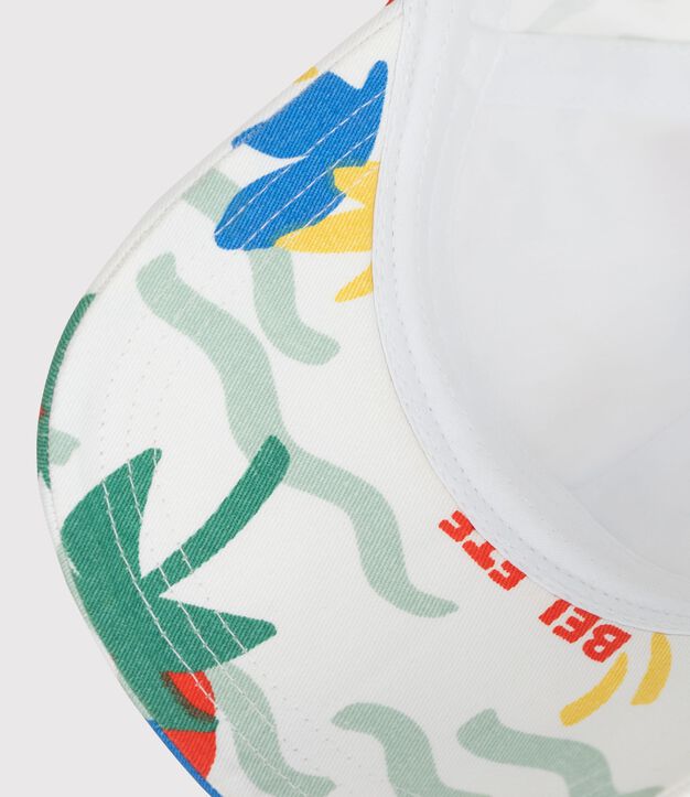 Kinder-Kappe aus Serge mit Palmenmotiv naturfarben/vielfarbig