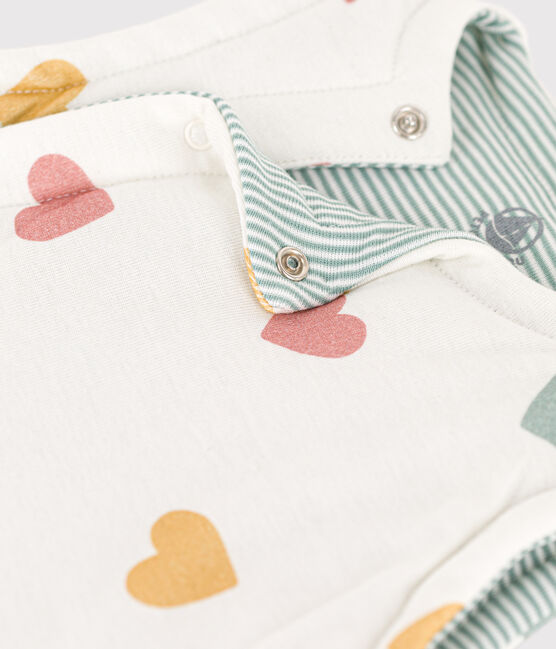 Ärmellose Baby-Wendejacke mit Herzmotiv aus Baumwolle weiss MARSHMALLOW/weiss MULTICO