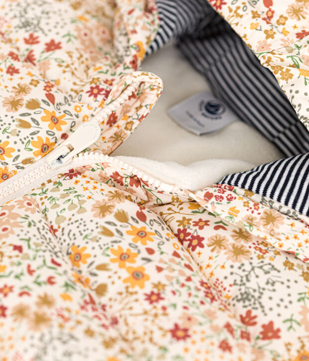 Gemusterte Baby-Winterjacke mit Kapuze naturfarben/vielfarbig