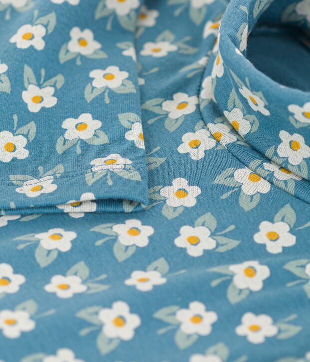 Kinder-Rollkragenshirt aus Baumwolle mit Blumenmuster f&uuml;r M&auml;dchen blau/vielfarbig