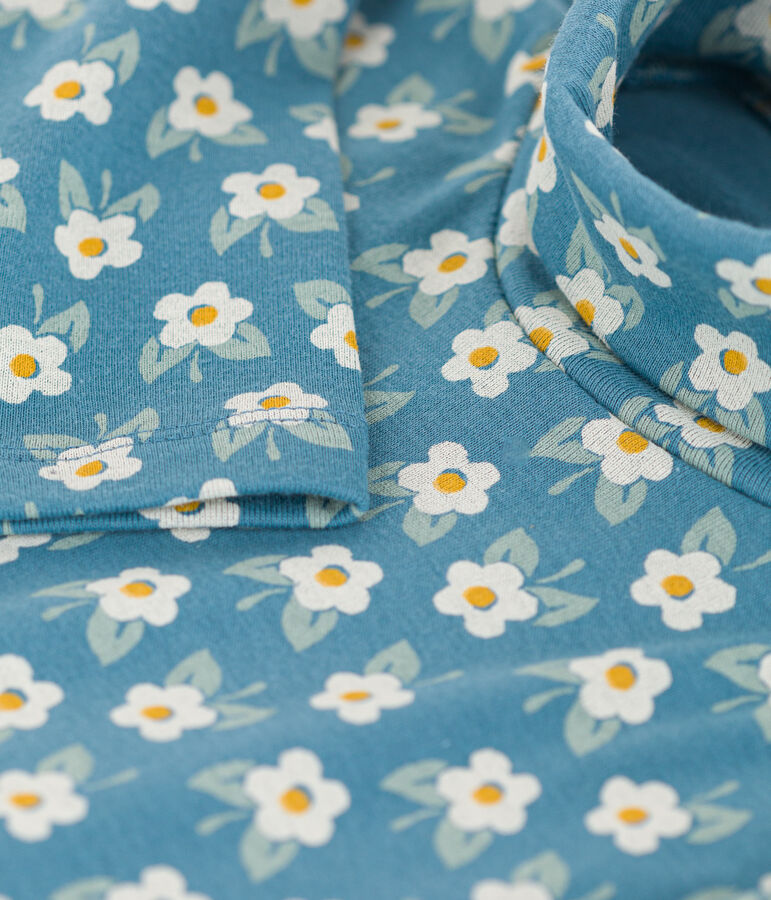 Kinder-Rollkragenshirt aus Baumwolle mit Blumenmuster f&uuml;r M&auml;dchen blau/vielfarbig