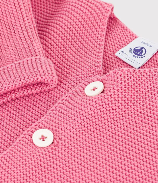 Baby-Strickjacke, kraus rechts gestrickt aus einfarbiger Baumwolle rosa