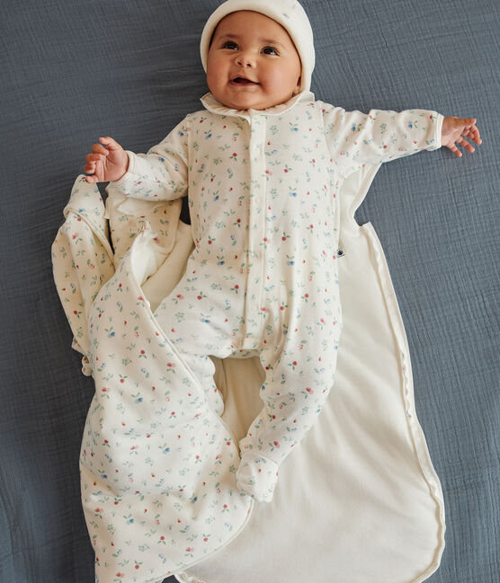Strampler aus Baumwolle mit geblümtem Kragen  weiss MARSHMALLOW/weiss MULTICO