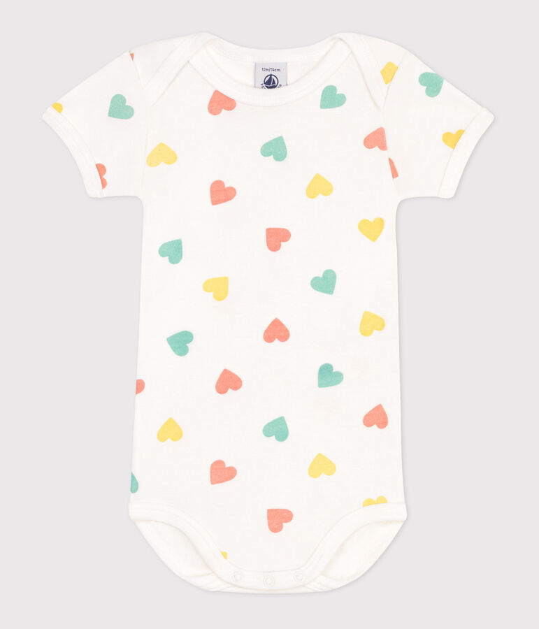 Kurz&auml;rmeliger Baby-Body aus Baumwolle mit Print weiss/blau