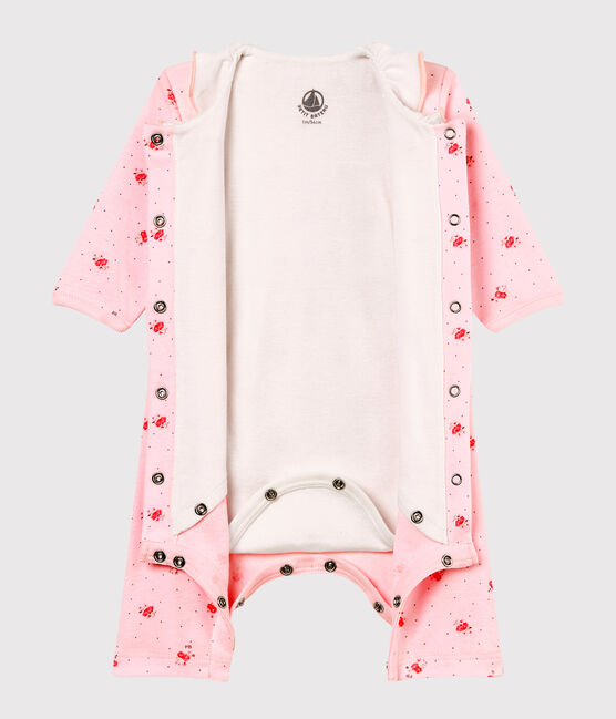 Gemusterter baby-bodyjama ohne füsse mädchen 1x1-gerippt rosa VIENNE/weiss MULTICO