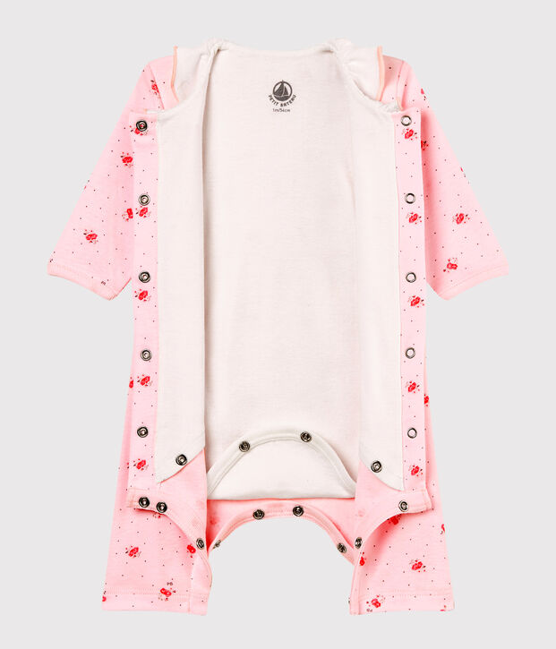 Gemusterter baby-bodyjama ohne f&uuml;sse m&auml;dchen 1x1-gerippt rosa/vielfarbig