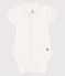 Kurzärmeliger Baby-Body mit Halskrause weiss MARSHMALLOW