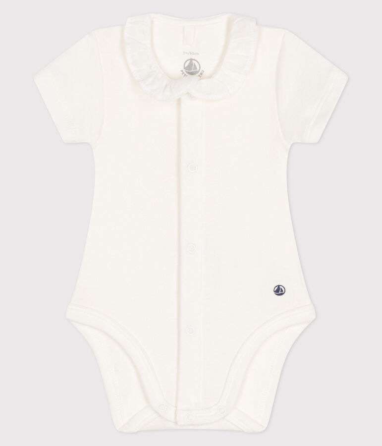 Kurz&auml;rmeliger Baby-Body mit Halskrause weiss MARSHMALLOW