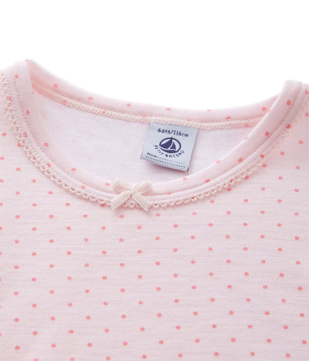 T-Shirt, Langarm, f&uuml;r M&auml;dchen aus Wolle und Baumwolle rosa/rosa