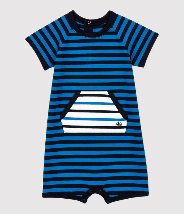 Baby-Kurzoverall aus Baumwolle. blau/blau