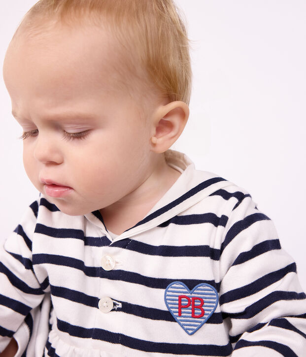 Lang&auml;rmeliges Babykleid aus Baumwolle mit Matrosenstreifen weiss/blau