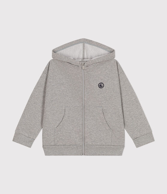 Kinder-Sweatshirt mit Reißverschluss und Kapuze aus Molton für Jungen grau CHATON CHINE