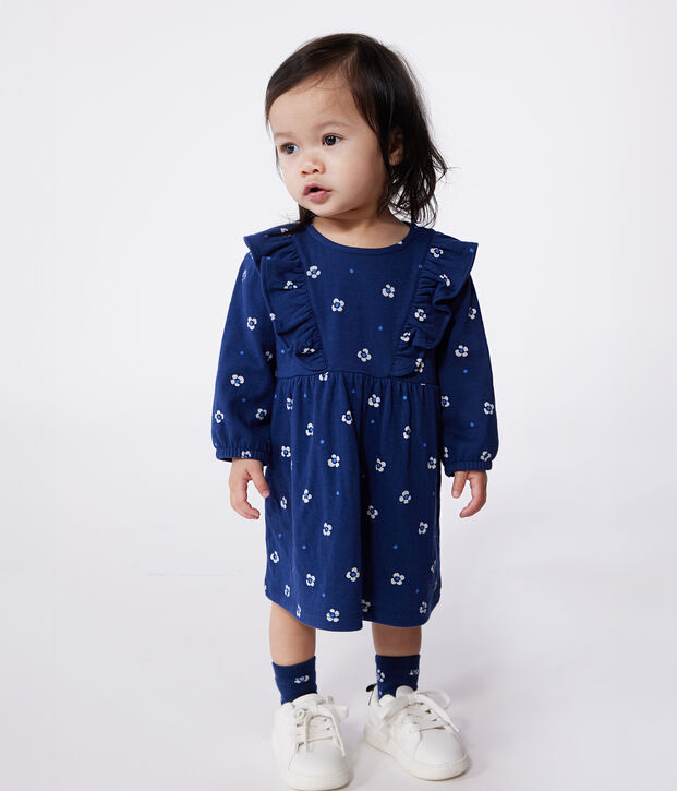 Lang&auml;rmeliges Baby-Kleid aus Baumwolle mit Blumenmuster blau/vielfarbig