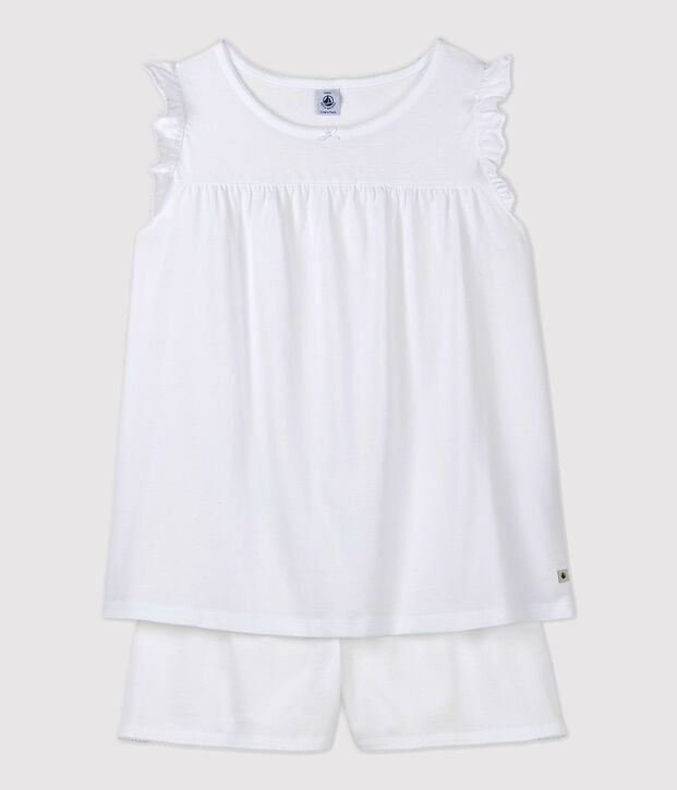 Kurzpyjama aus feiner Baumwolle in Wei&szlig; f&uuml;r M&auml;dchen/Damen weiss