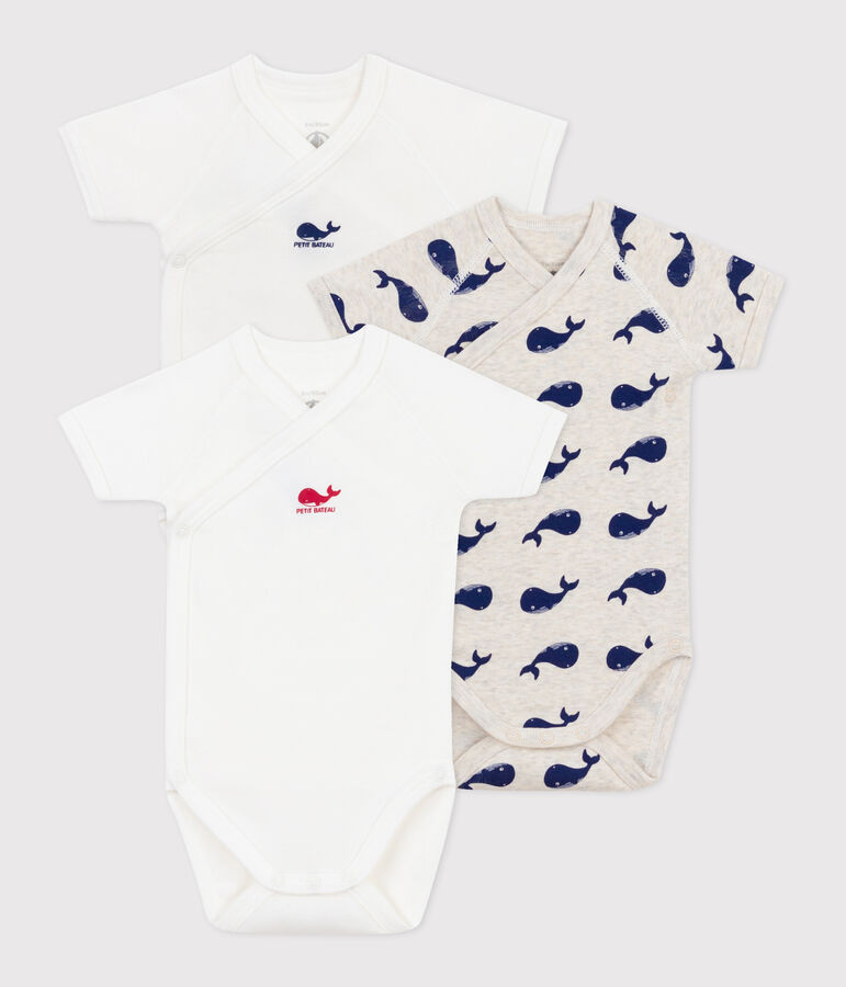 3er-Set kurz&auml;rmelige Wickelbodys aus bedruckter Baumwolle vielfarbig