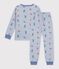 Kinder-Pyjama aus Molton mit Skifahrern blau/vielfarbig