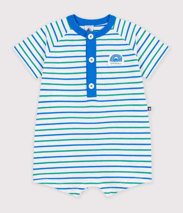 Baby-Kurzoverall aus Baumwolle mit Streifen weiss/vielfarbig