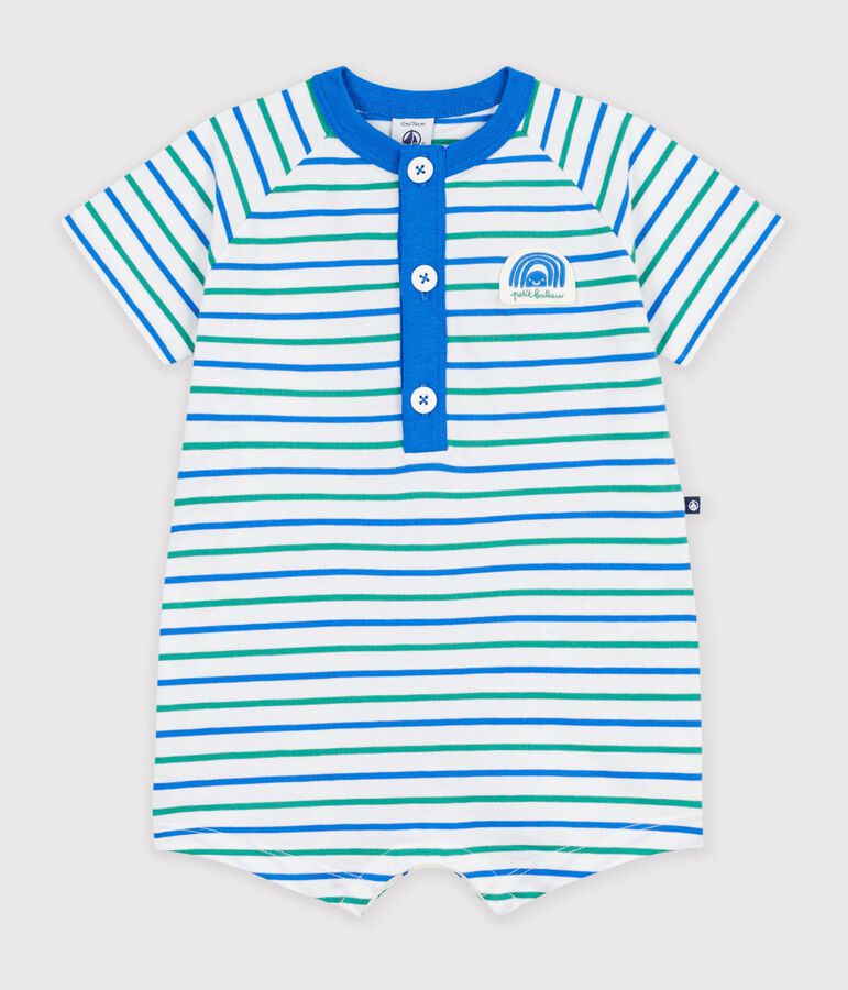 Baby-Kurzoverall aus Baumwolle mit Streifen weiss/vielfarbig