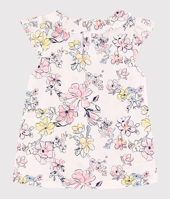 Kurzärmeliges Kinder-Bluse aus Popeline für Mädchen weiss MARSHMALLOW/weiss MULTICO