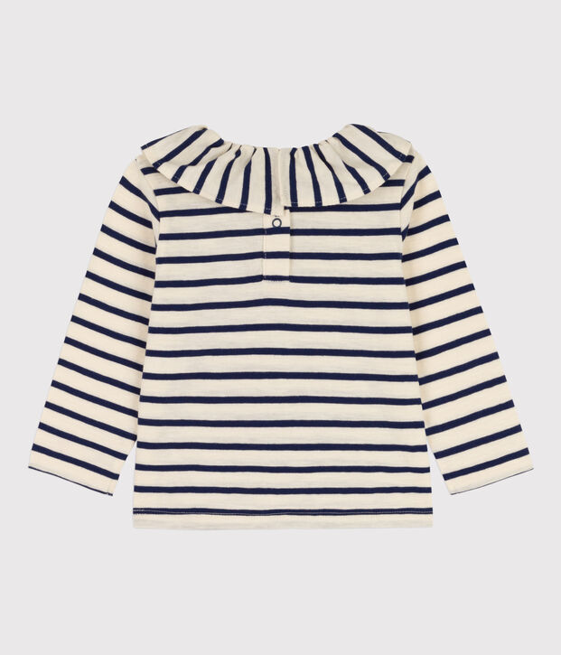 Lang&auml;rmelige Baby bluse aus leichtem Jersey naturfarben/blau