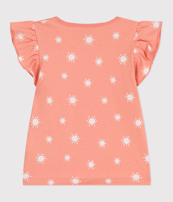 Kurzärmeliges Kinder-T-Shirt aus bedruckter Baumwolle orange ABRICOT/ MARSHMALLOW