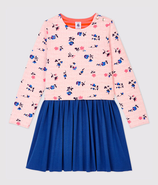 Langärmeliges Kinderkleid für Mädchen weiss MARSHMALLOW/weiss MULTICO